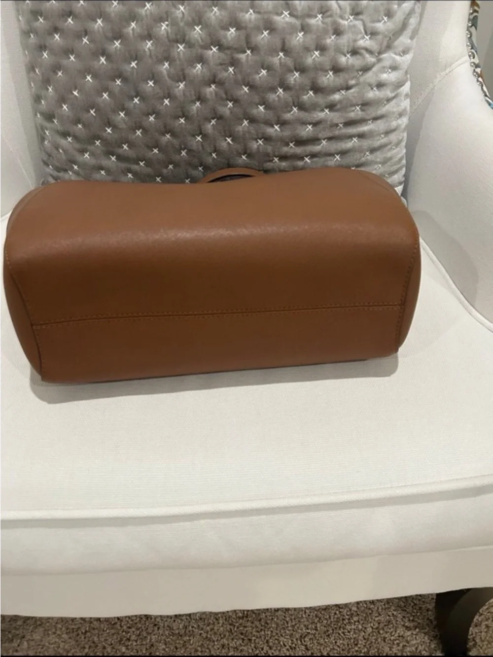 Michael Kors Cognac Saffiano Leather Shoulder Tote with Gold MK Emblem